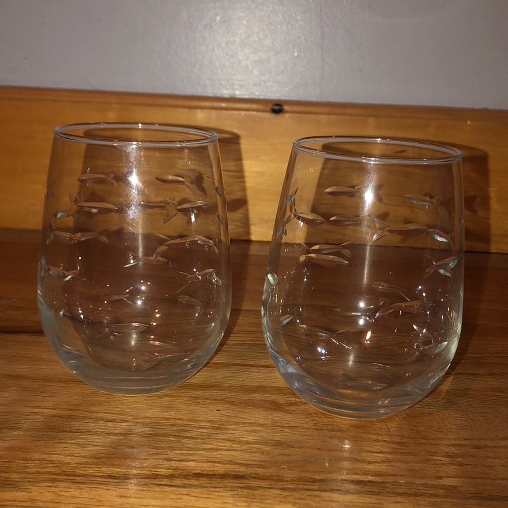 Etched Fish Wine Glasses